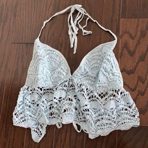 TOBI XS blue halter crop top